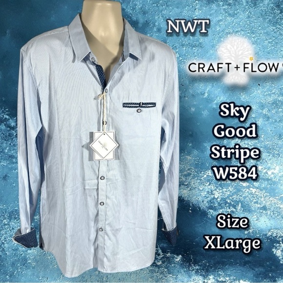 Craft + Flow Other - Craft + Flow Men's Sky Good Stripe W584 Blue Striped Shirt Size XL
